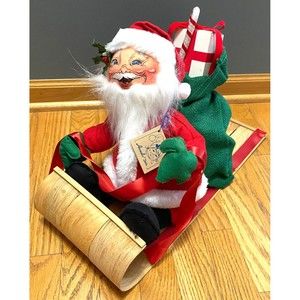 Vintage Annalee Christmas Dolls Santa On Sled Toboggan Presents Bag 1993 Tag HTF